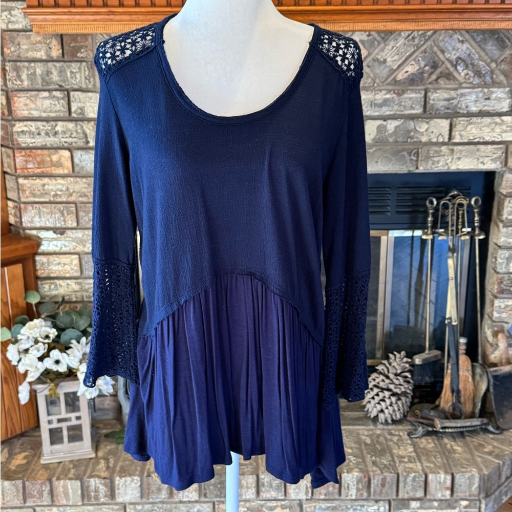 Bundle: Navy Blue Women's Top with Lace Accents, Sweater Dress, & Two Scarves